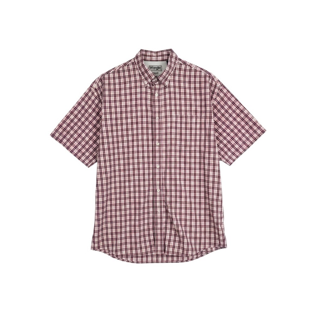Wrangler Hero Mens Plaid Short Sleeve Button Down Shirt Red White 2XL